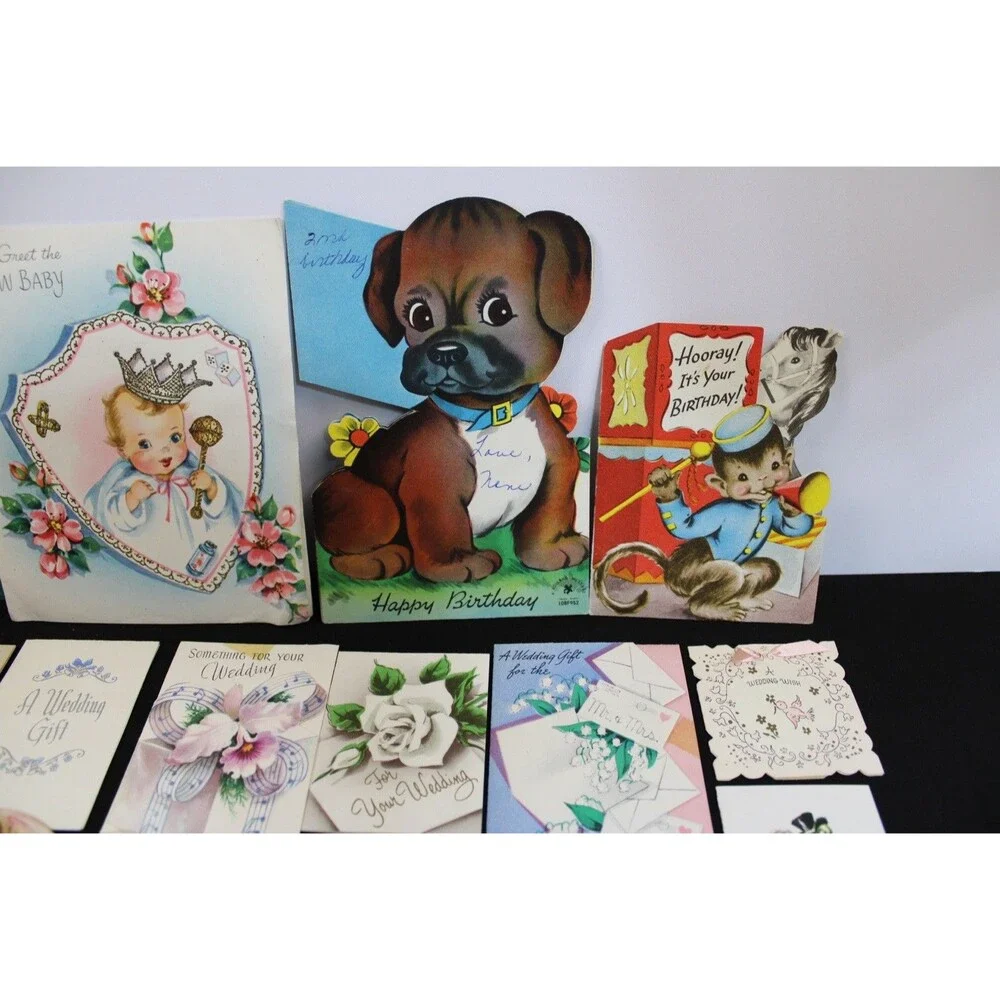 Lot 72 Vtg Baby Shower & New Baby Greeting Cards 1950s Graphics Glitter USA